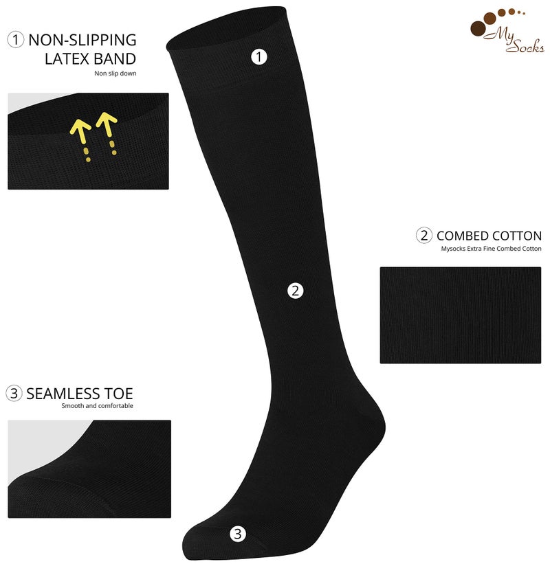 Mysocks Knee High Black Socks for Women Men Combed Cotton Seamless Toe Tall Long High Socks Black,8-11 - Image 2